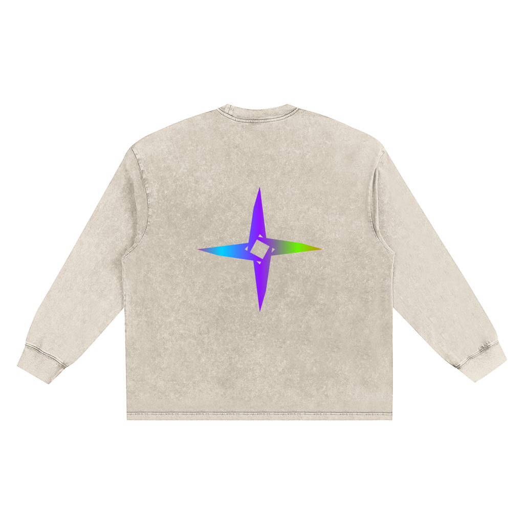 Snow Washed Frayed Edge Long Sleeve T-Shirt