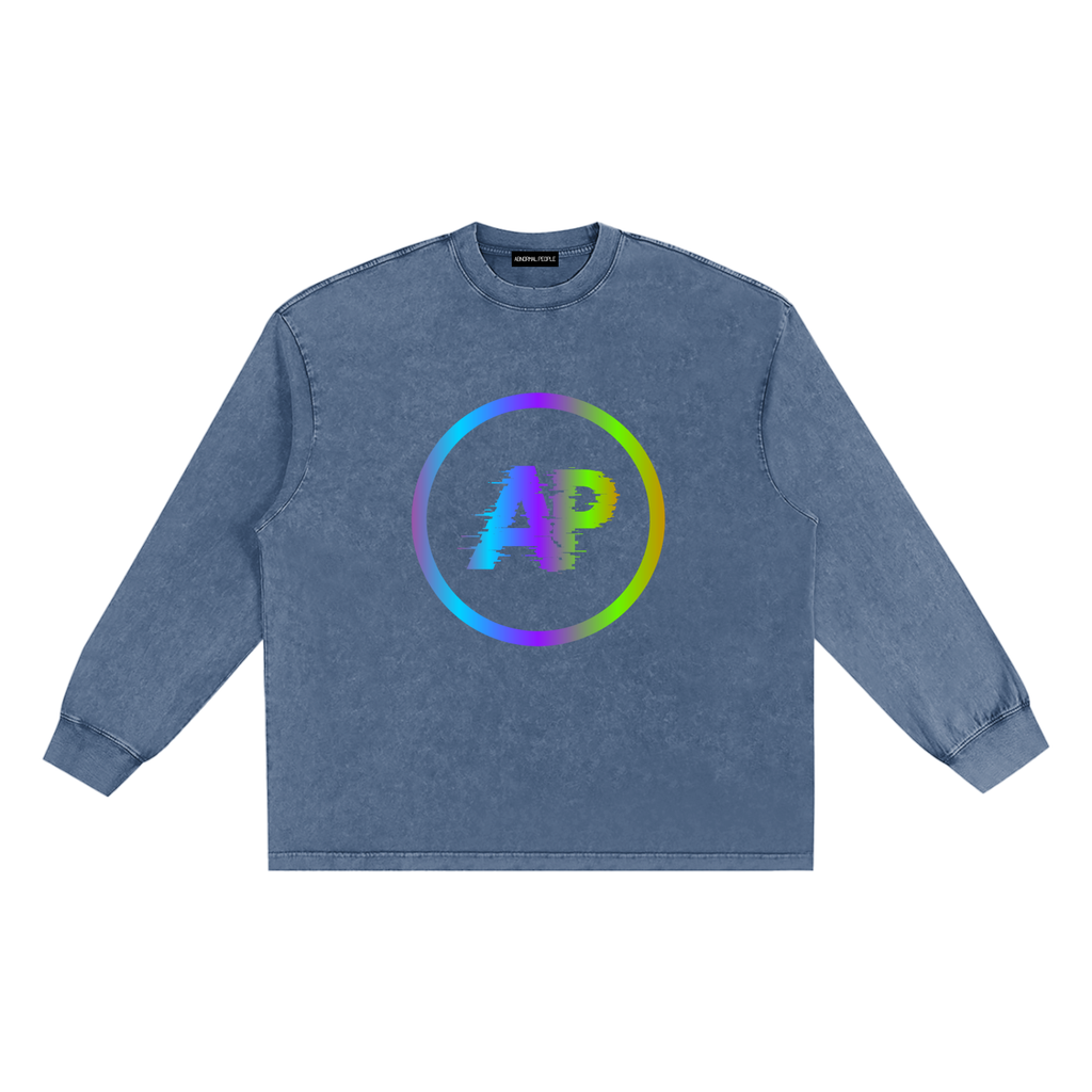 Snow Washed Frayed Edge Long Sleeve T-Shirt