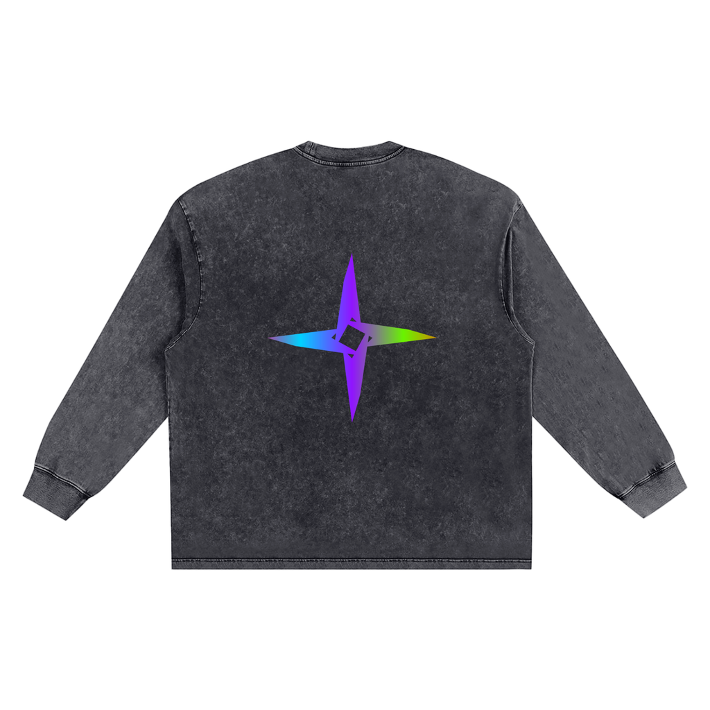 Snow Washed Frayed Edge Long Sleeve T-Shirt
