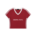 Women's V-Neck Ringer Crop T-Shirt