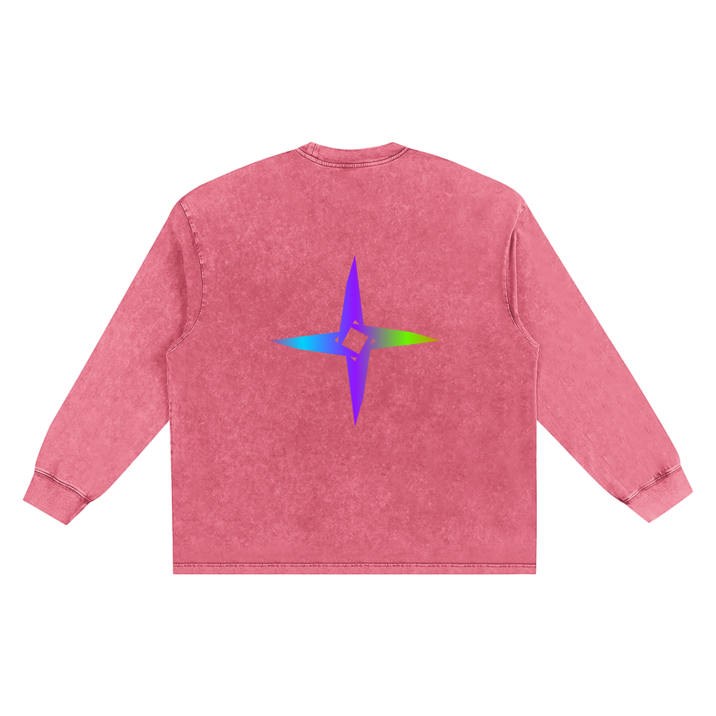 Snow Washed Frayed Edge Long Sleeve T-Shirt
