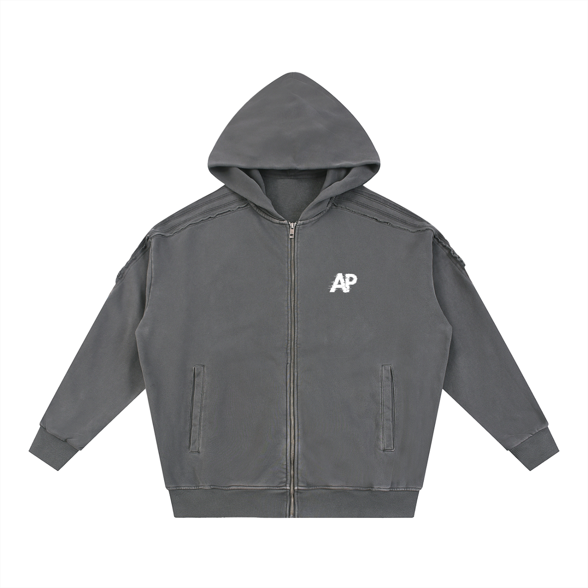 Snow Washed Tape Raw Edge Zip Hoodie