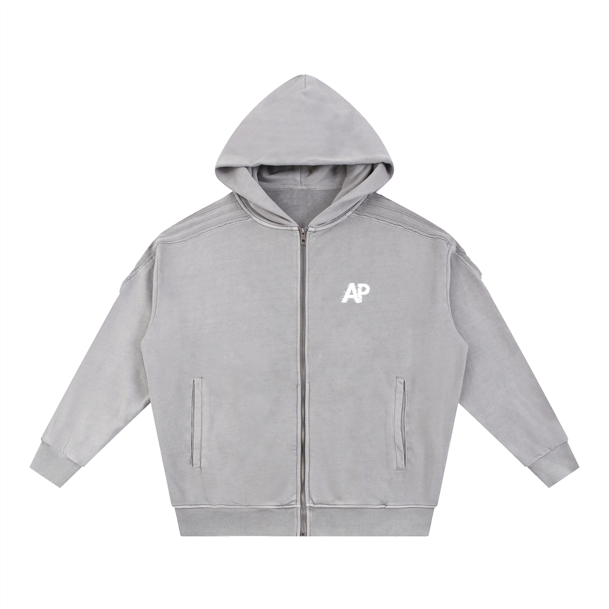 Snow Washed Tape Raw Edge Zip Hoodie