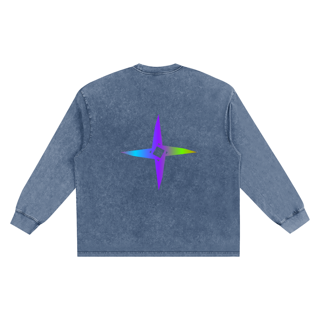 Snow Washed Frayed Edge Long Sleeve T-Shirt